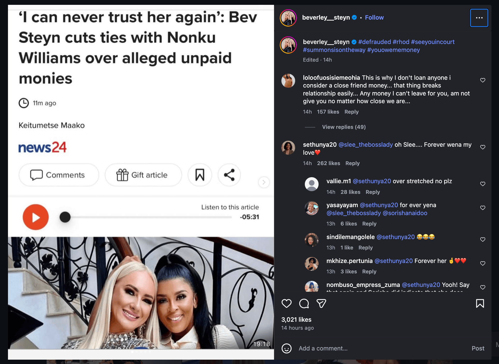 THE END OF A FRIENDSHIP AS BEVERLY STEYN CUTS TIES WITH NONKU WILLIAMS OVER 2MILLION PAYMENT ISSUES