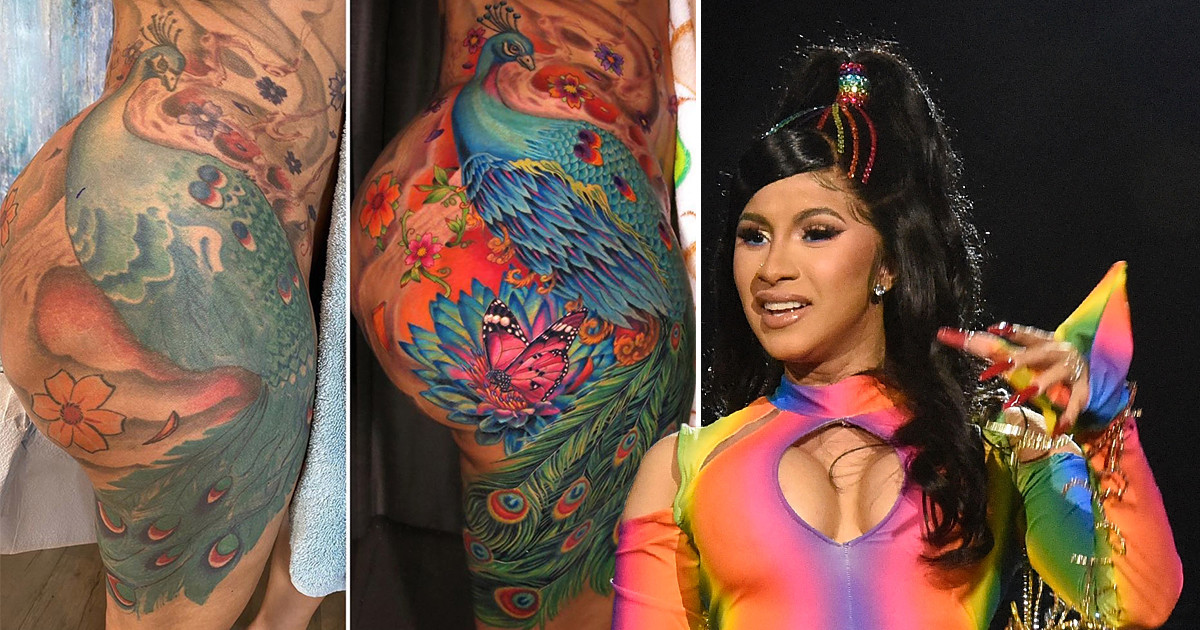 See Cardi B Reveals Updated Peacock Tattoo And Everyone Is Going Crazy