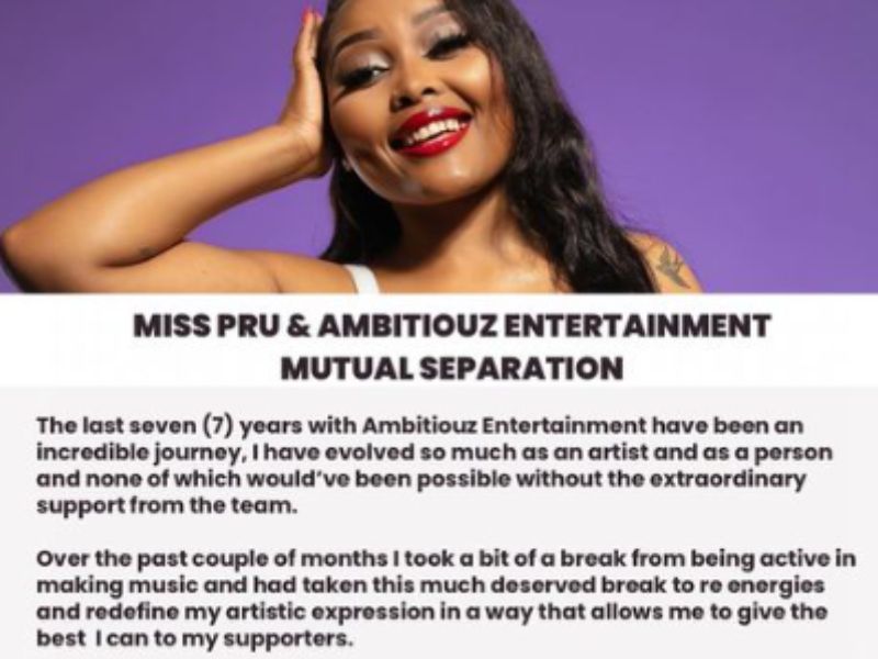Talented Miss Pru DJ separates from Ambitiouz Entertainment, EntertainmentSA News South Africa
