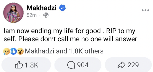 Makhadzi is “doing okay” after a suicidal post on Facebook, EntertainmentSA News South Africa
