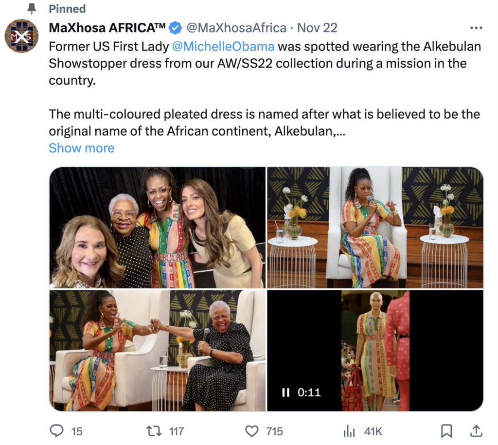 Michelle Obama rocks MaXhosa Africa dress, EntertainmentSA News South Africa