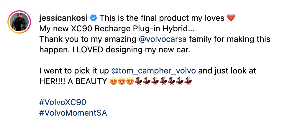 Jessica Nkosi Shows Off Her new  Ride as Volvo Brand Ambassador!, EntertainmentSA News South Africa