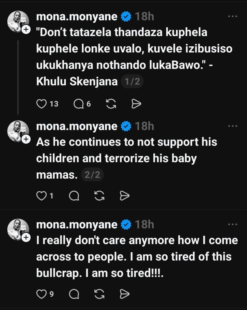 Mona Monyane Says She’s Done Protecting Ex Khulu Skenjana, EntertainmentSA News South Africa